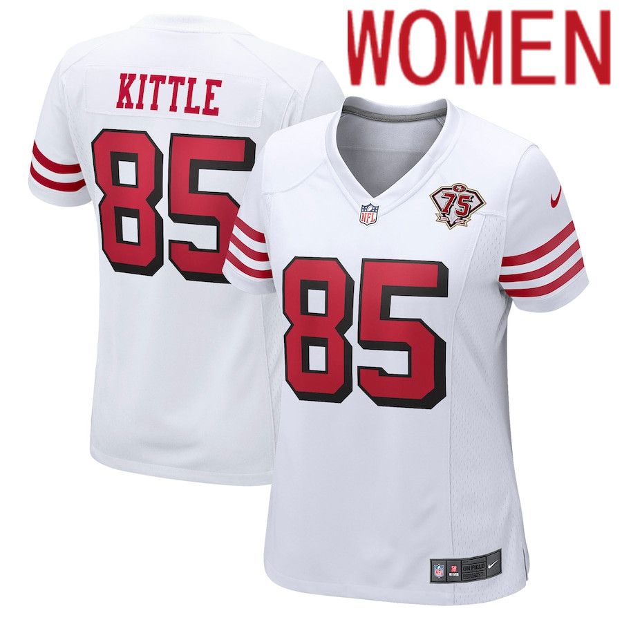 Women San Francisco 49ers #85 George Kittle Nike White 75th Anniversary 2nd Alternate Game NFL Jersey->women nfl jersey->Women Jersey